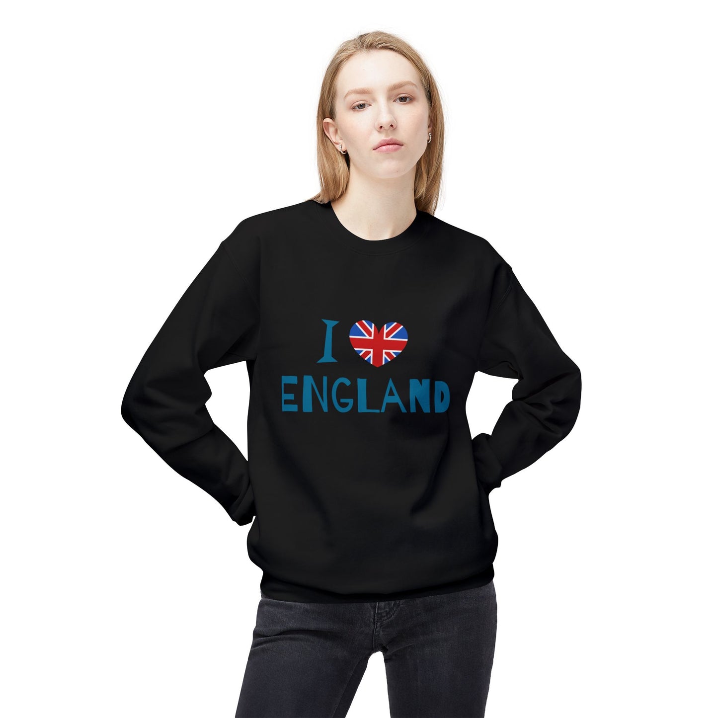 Unisex Midweight Softstyle Fleece Crewneck Sweatshirt - I Love England - Union Jack Heart Design