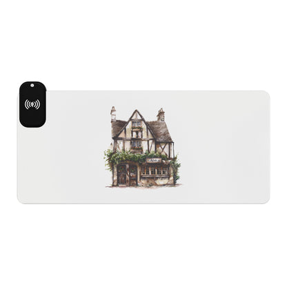 Tudor-Style Home – Historic England Charm - LED Gaming Mouse Pad with Wireless Charging, Aesthetic Desk Accessory for Gamers, Office Decor, Gift for Tech Lovers, USB Gaming Pad