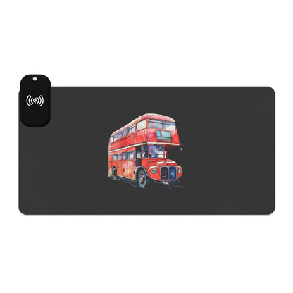 Red Double-Decker Bus – Ride Through London - LED Gaming Mouse Pad with Wireless Charging, RGB Desk Accessory for Gamers, Ideal Gift for Christmas, Birthday, Office Decor