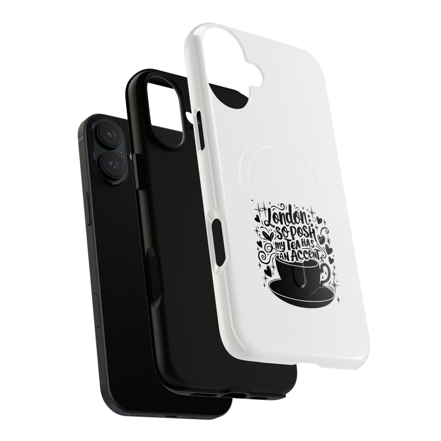 Chic Phone Case with London Tea Design, Tough Magnetic Case for iPhone, Gift for Tea Lovers, Stylish Mobile Accessory, Unique Phone Cover