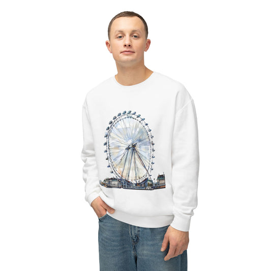 Unisex Lightweight Crewneck Sweatshirt - London Eye - Iconic Ferris Wheel Watercolor Art
