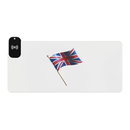 British Flag on Pole - LED Gaming Mouse Pad with Wireless Charging - UK Flag Design, Gamer Accessories, Office Decor, Desk Essentials, Gift for Gamers