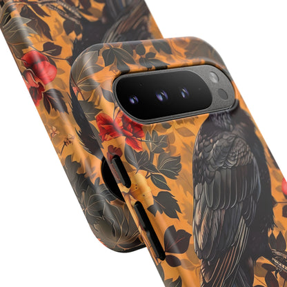 Raven Floral Phone Case - Tough Cases, Blackbird Decor, Gift for Nature Lovers, Bird Themed Accessories, Unique Phone Cover