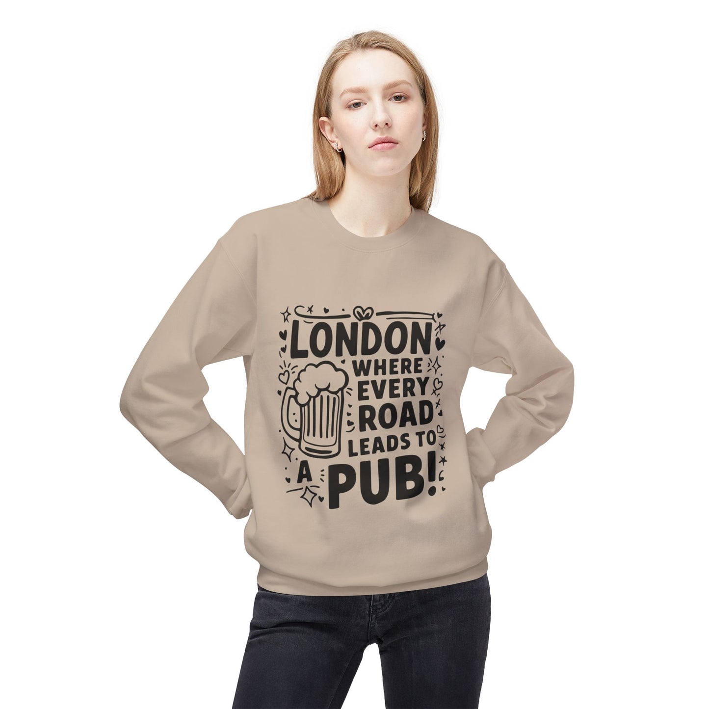 Unisex Midweight Softstyle Fleece Crewneck Sweatshirt - London Pub Leading Road