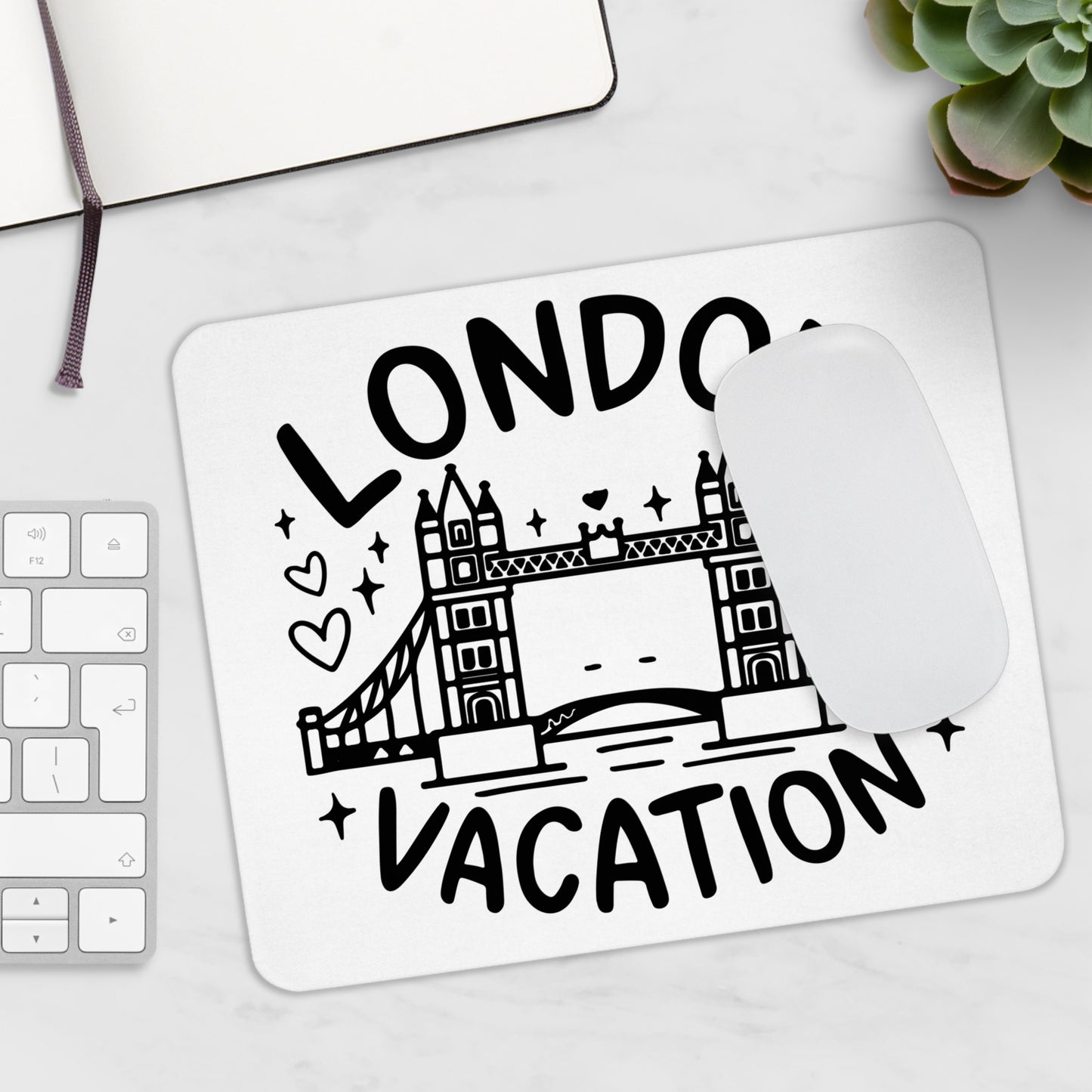 London Vacation Mouse Pad - Perfect for Home or Office, Gifts for Travelers, Desk Accessories, Work from Home Essentials, Black Mouse Mat
