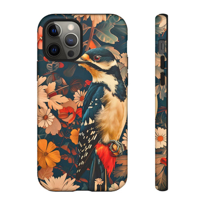 Artistic Bird Phone Case, Unique Tough Cases for Nature Lovers, Floral Design, Cute Gift, Customized Phone Accessories