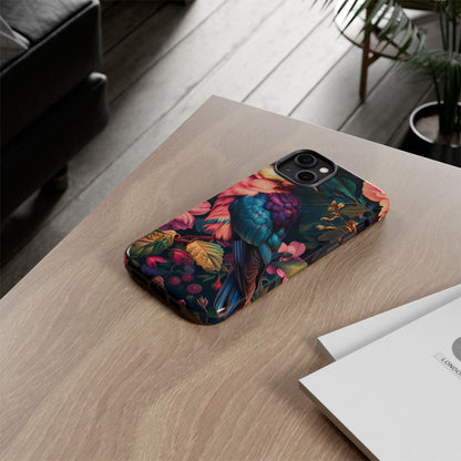 Vibrant Phone Case, Tropical Bird Design, Tough Phone Cover, Floral Tech Accessory, Gift for Nature Lovers