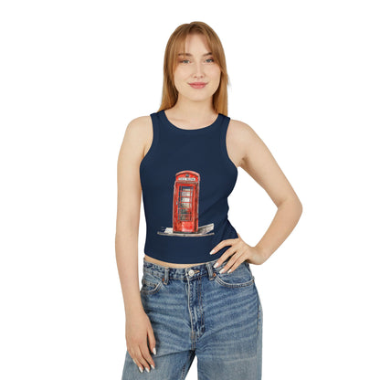 Women's Micro Rib Racer Tank Top - Iconic British Red Telephone Booth Design