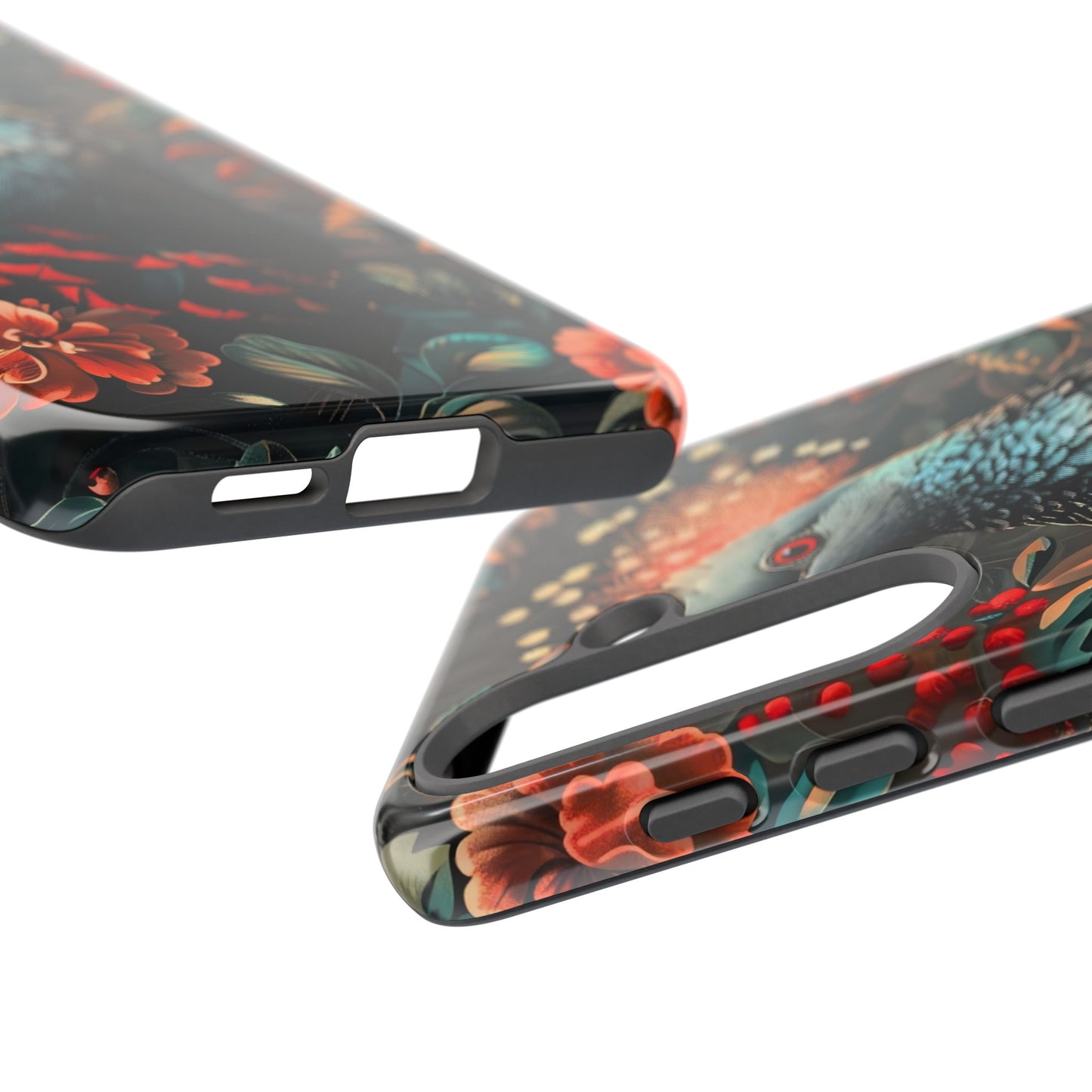 Floral Peacock Phone Case, Tough Cases, Artistic Phone Cover, Unique Gift, Nature Lover Accessory, Protective Case