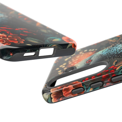Floral Peacock Phone Case, Tough Cases, Artistic Phone Cover, Unique Gift, Nature Lover Accessory, Protective Case