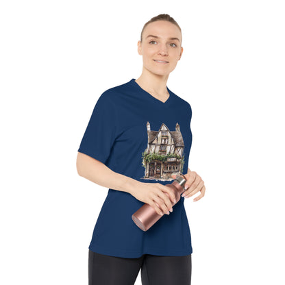 WomenPerformance V-Neck T-Shirt - Rustic Vintage England House Artwork