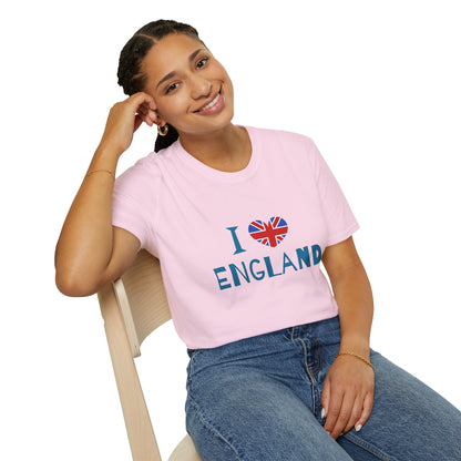 Unisex Softstyle T-Shirt - I Love England - Union Jack Heart Design