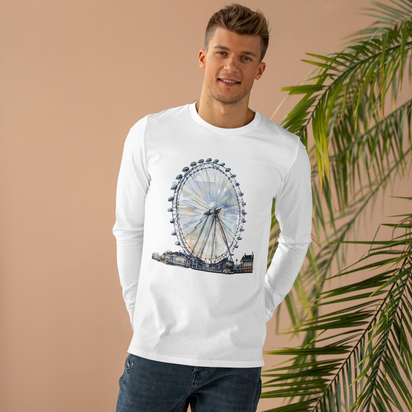 Men’s Base Longsleeve Tee - London Eye - Iconic Ferris Wheel