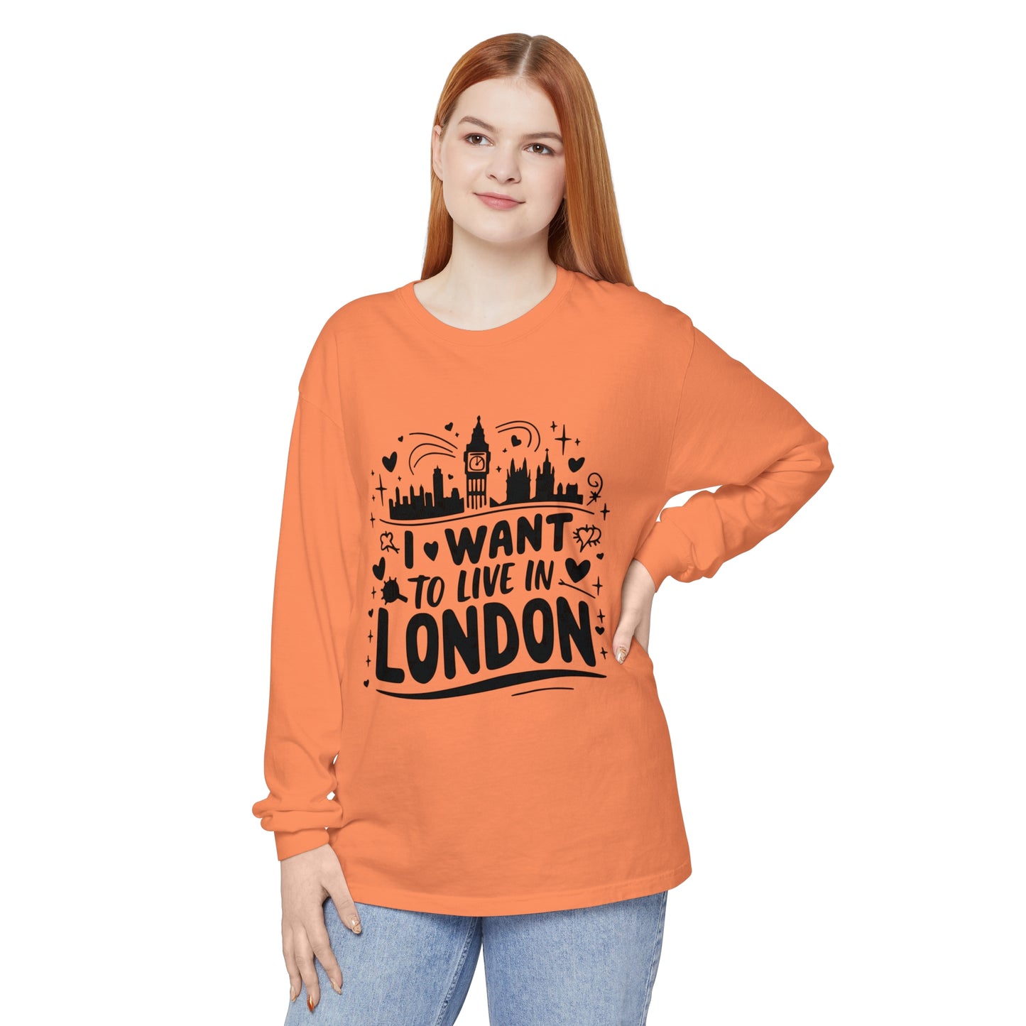 Unisex Garment-dyed Long Sleeve T-Shirt - I want to live in Cozy London