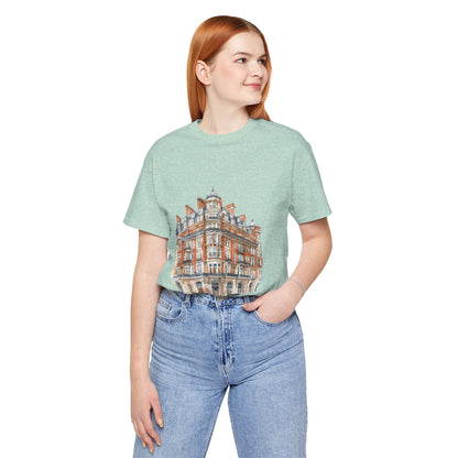 Unisex Jersey Short Sleeve Tee - British Vintage Building - Architectural Charm and Classic Appeal
