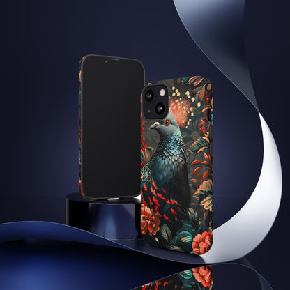 Floral Peacock Phone Case, Tough Cases, Artistic Phone Cover, Unique Gift, Nature Lover Accessory, Protective Case