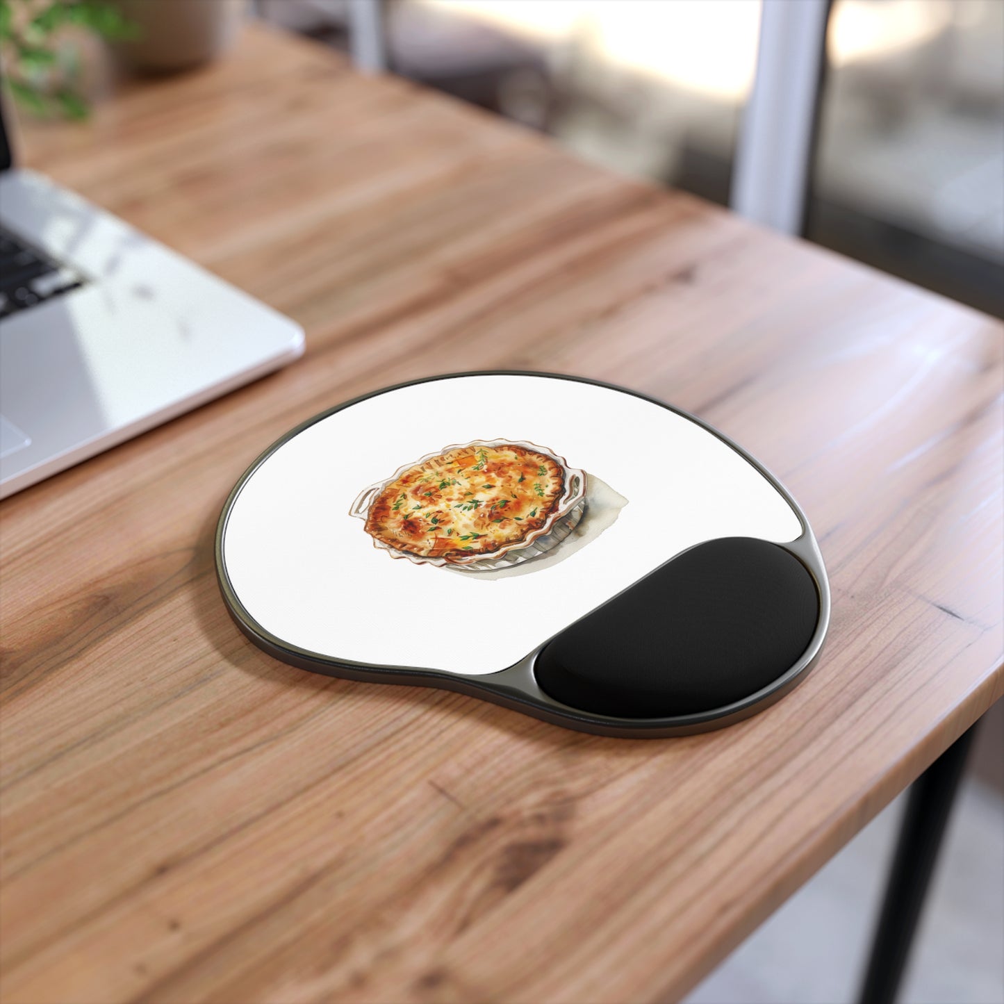 Artistic Mouse Pad with Wrist Rest, Quiche Design, Perfect for Home Office, Gift for Bakers, Kitchen Decor, Work from Home Essentials