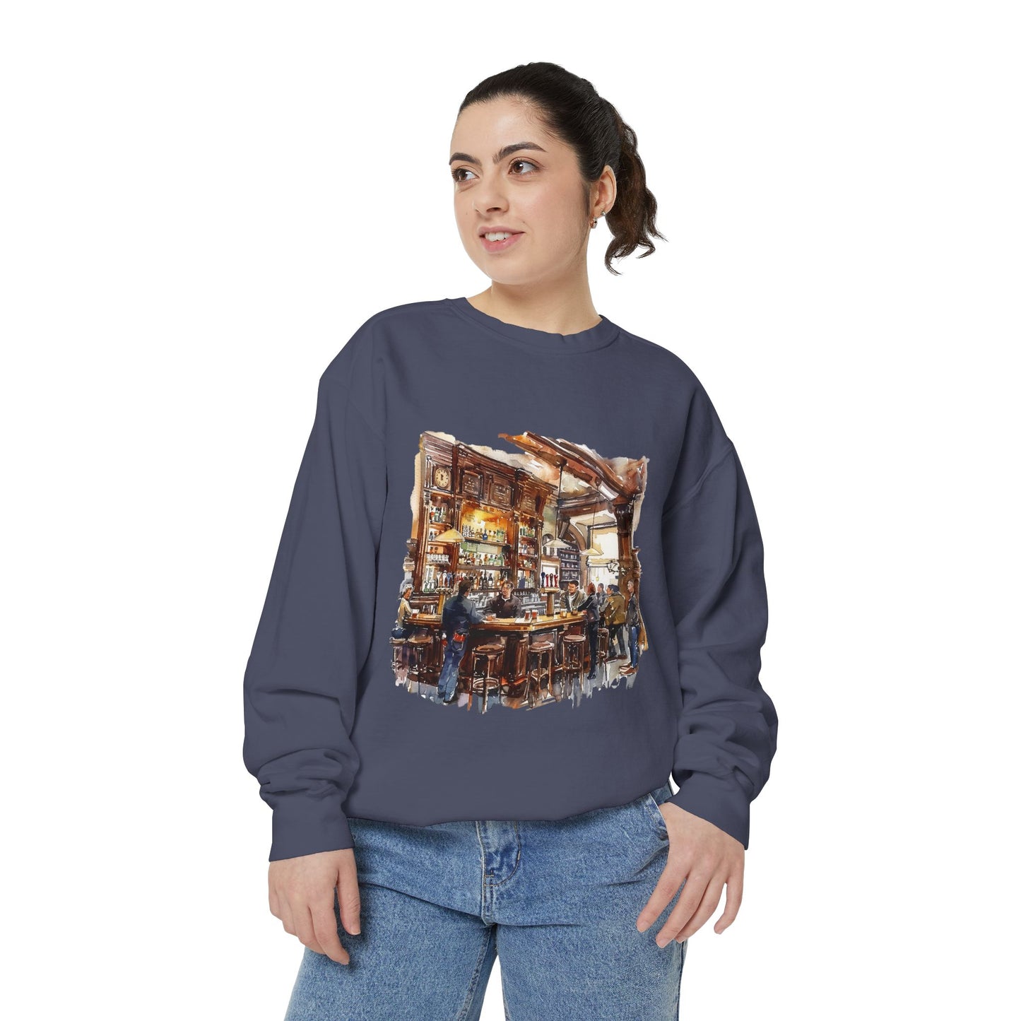 Unisex Garment-Dyed Sweatshirt - Where Friends Gather - The Cozy British Pub