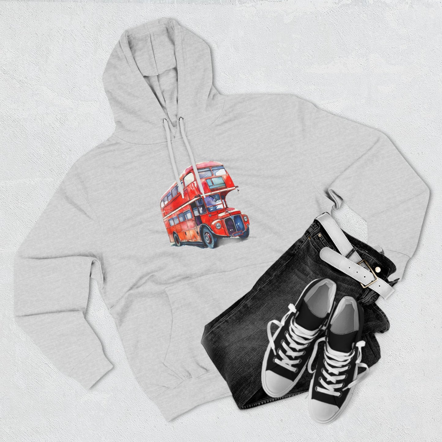 Three-Panel Fleece Hoodie - Rolling London - The Iconic Double-Decker