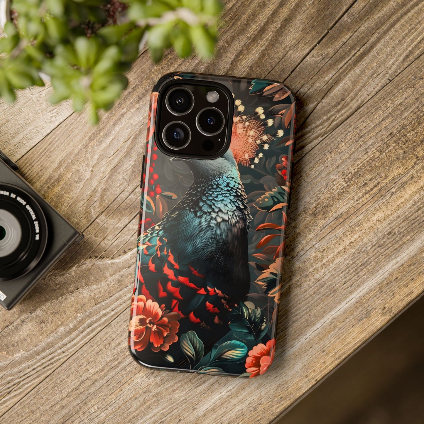 Floral Peacock Phone Case, Tough Cases, Artistic Phone Cover, Unique Gift, Nature Lover Accessory, Protective Case