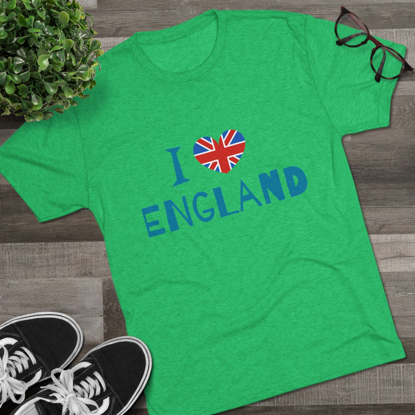 I Love England - Union Jack Heart Trendy Unisex Tri-Blend Crew Tee