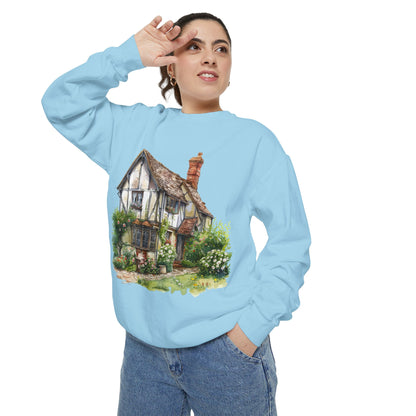 Unisex Garment-Dyed Sweatshirt - Nestled in Nature - British Village House Elegance