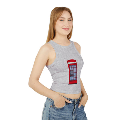 Women's Micro Rib Racer Tank Top - Iconic British Red Telephone Booth Design