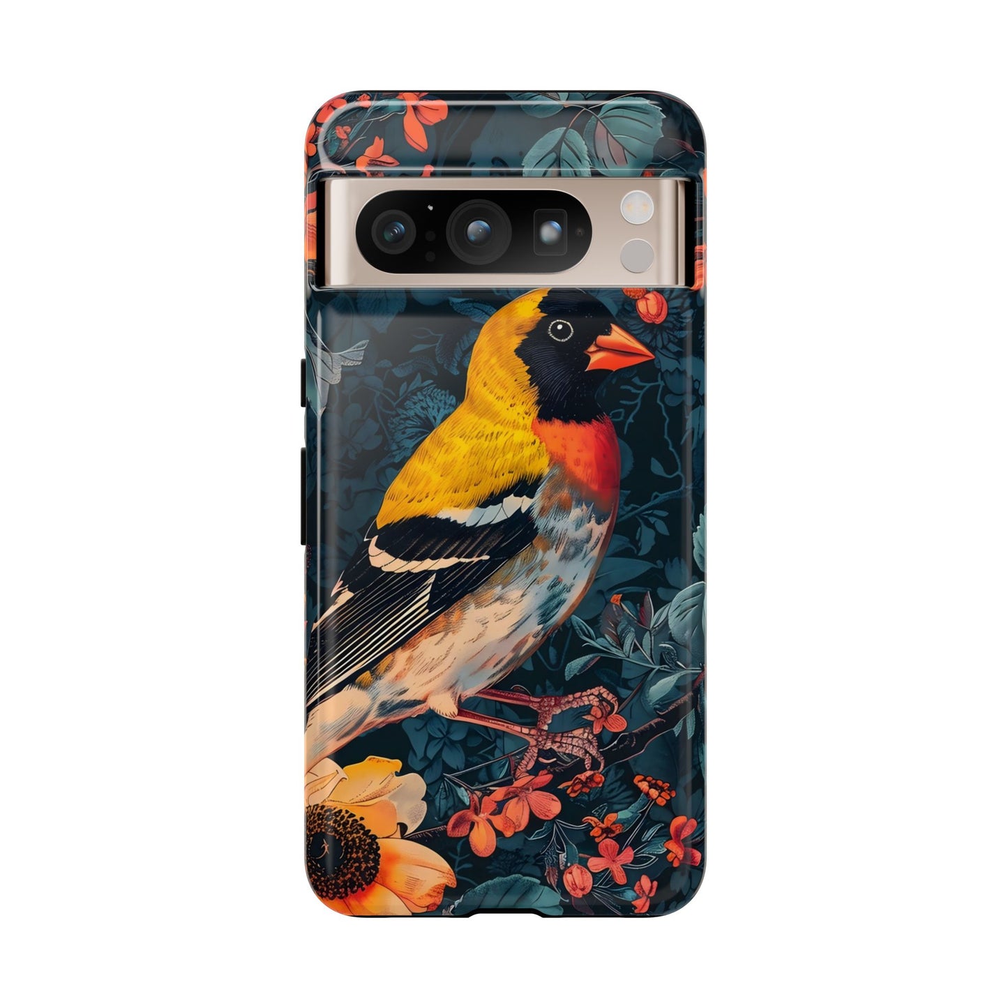 Colorful Bird Phone Case, Floral Phone Cover, Tough Phone Protector, Nature Lover Gift, Botanical Case, Unique Mobile Accessory