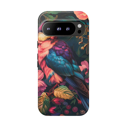 Vibrant Phone Case, Tropical Bird Design, Tough Phone Cover, Floral Tech Accessory, Gift for Nature Lovers