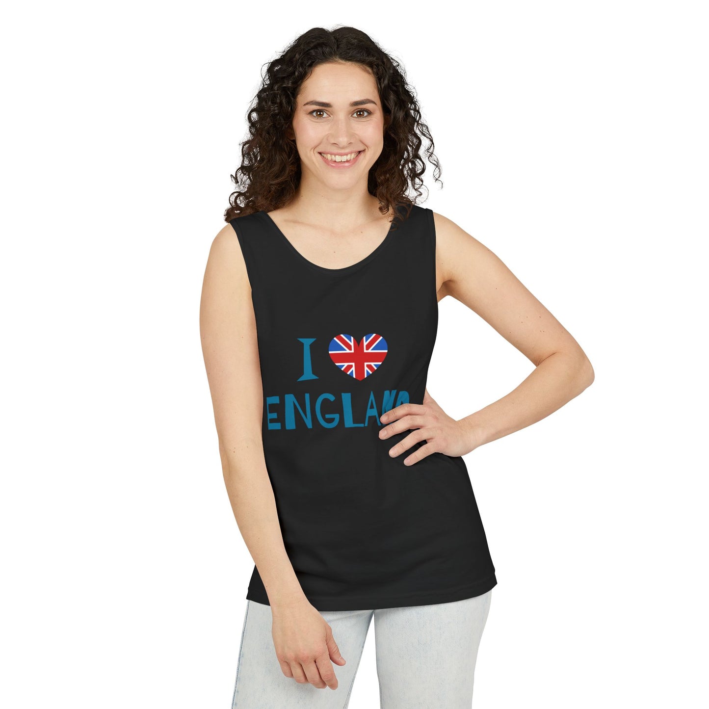Unisex Garment-Dyed Tank Top - I Love England - Union Jack Heart Design