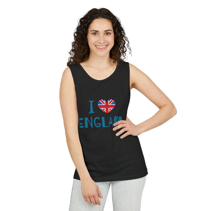 Unisex Garment-Dyed Tank Top - I Love England - Union Jack Heart Design