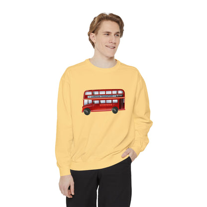 Unisex Garment-Dyed Sweatshirt Trendy - London Transport Red Double-Decker Bus