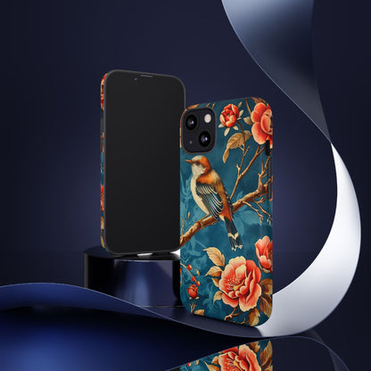 Bird & Floral Phone Case, Tough Cases for Nature Lovers, Gift for Her, Customizable Design, Vibrant Tech Accessories