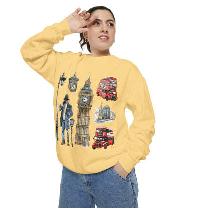 Unisex Garment-Dyed Sweatshirt - Heritage and Charm - England's Iconic Symbols