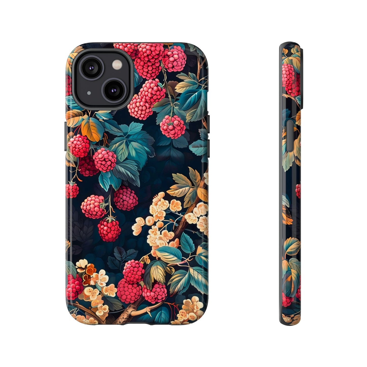 Floral Phone Case with Berry Design, Durable Phone Cover, Floral Print, Gift for Plant Lovers, Nature-Inspired Accessory