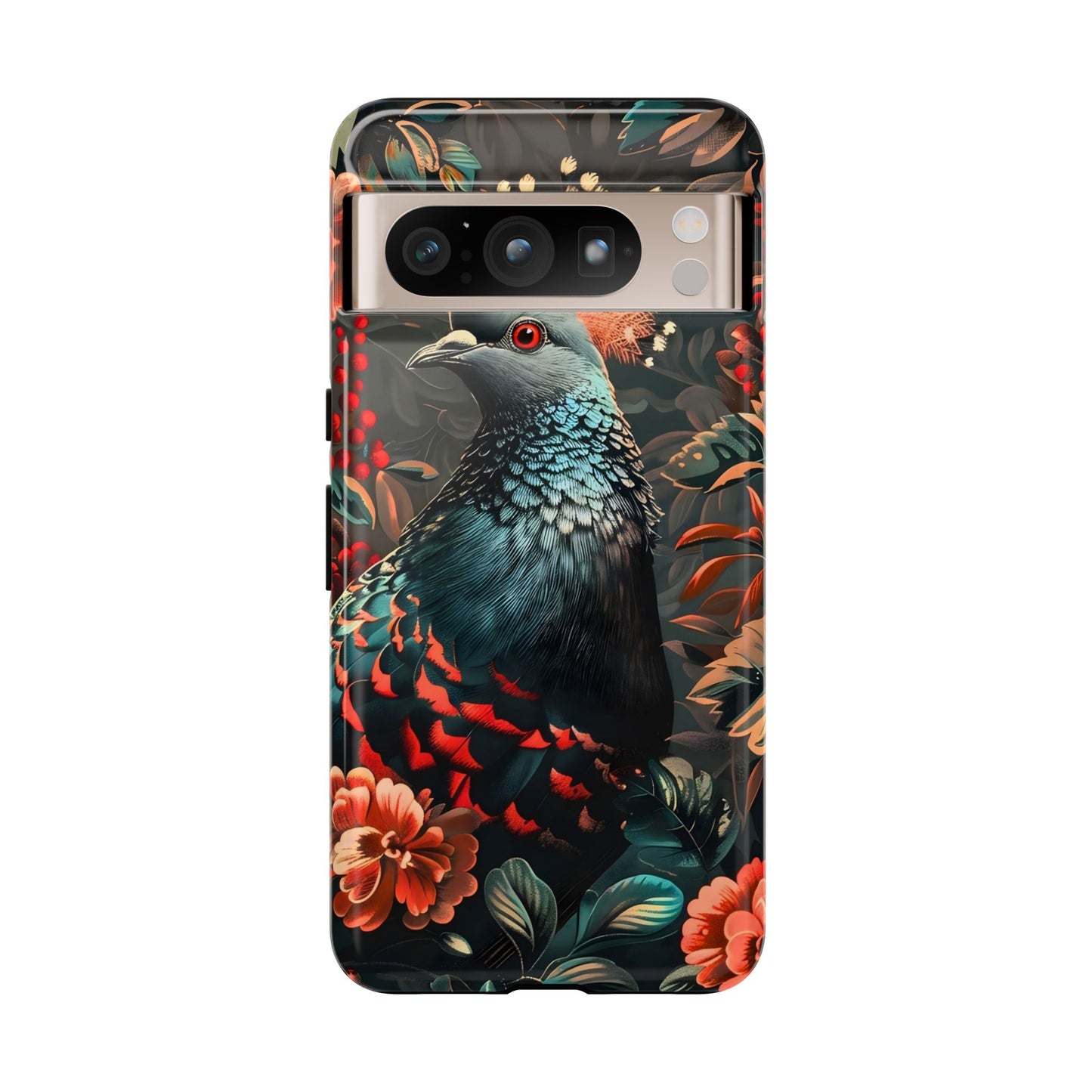 Floral Peacock Phone Case, Tough Cases, Artistic Phone Cover, Unique Gift, Nature Lover Accessory, Protective Case