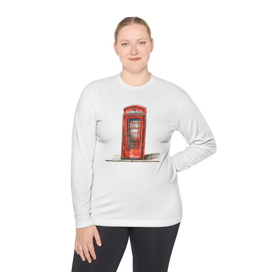 Unisex Lightweight Long Sleeve Tee - Iconic British Public Telephone - Classic Red Phone Box