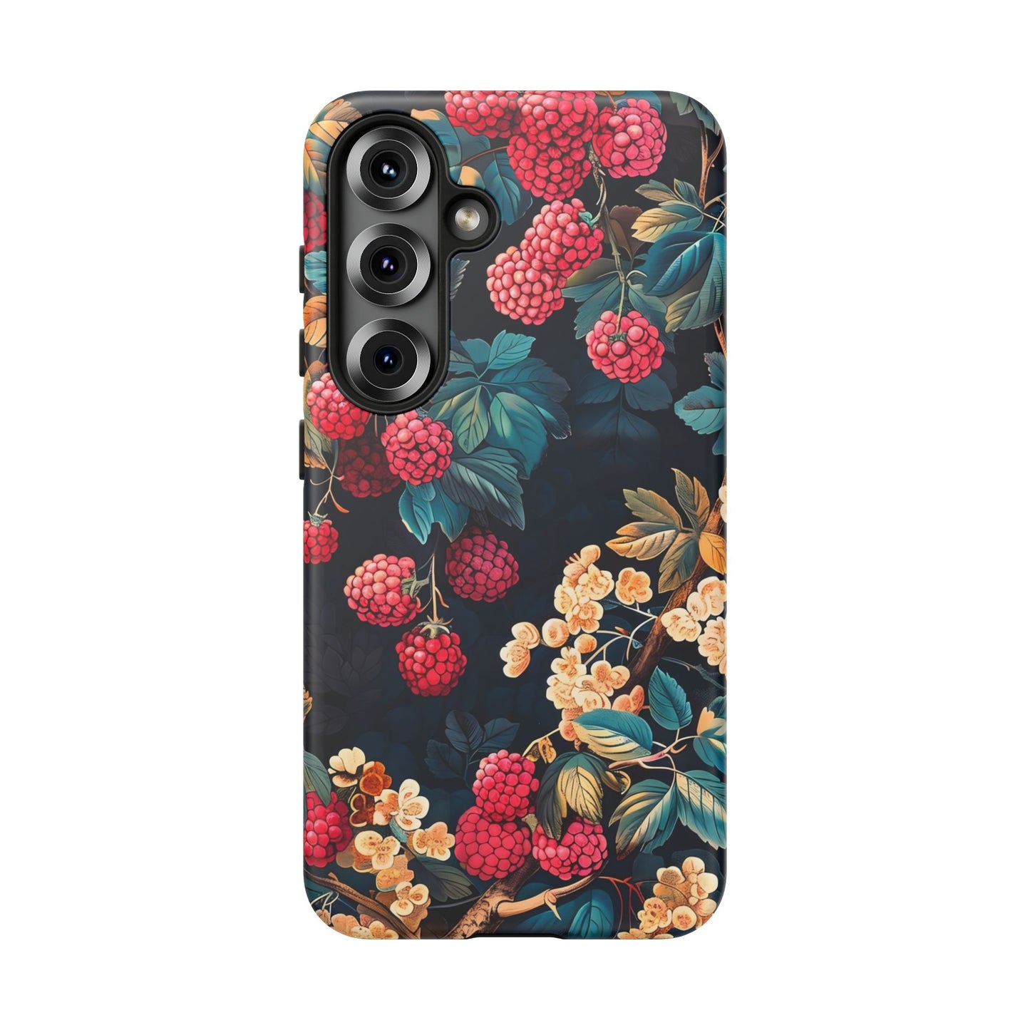 Floral Phone Case with Berry Design, Durable Phone Cover, Floral Print, Gift for Plant Lovers, Nature-Inspired Accessory