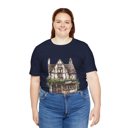 Unisex Jersey Short Sleeve Tee - Cottages & Cobblestones - A British Village Dream