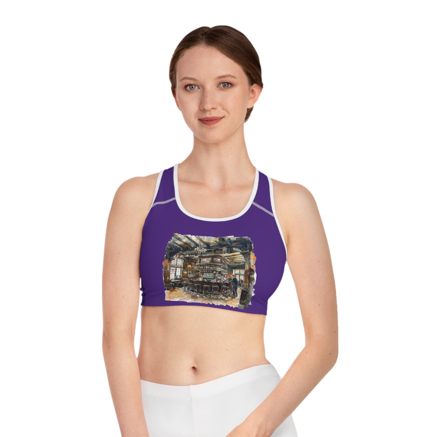 Sports Bra - Stylish Workout Gear for Cafe Lovers - Cozy Pub Scene