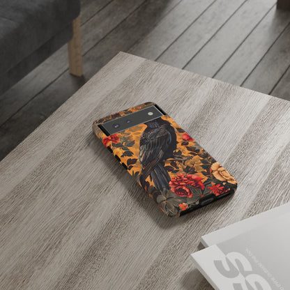 Raven Floral Phone Case - Tough Cases, Blackbird Decor, Gift for Nature Lovers, Bird Themed Accessories, Unique Phone Cover