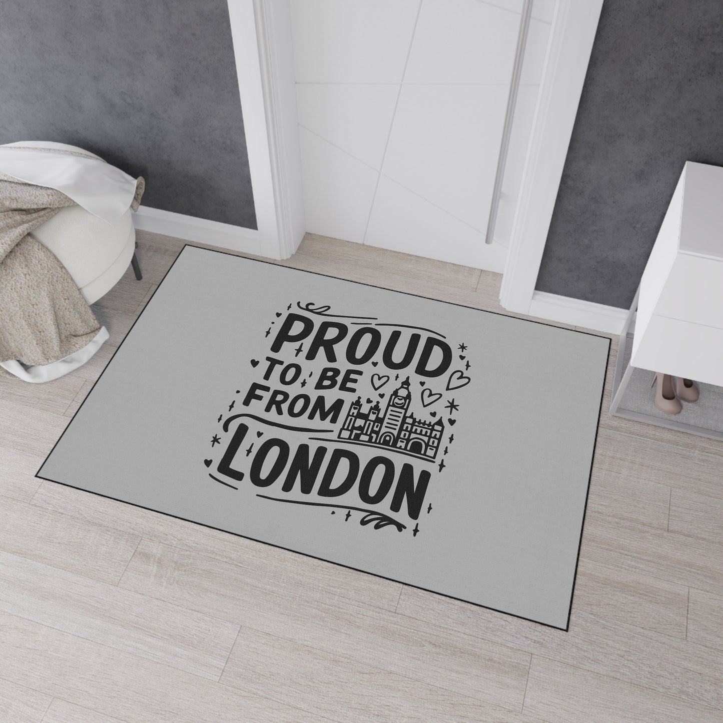 Proud London Floor Mat, Home Decor, Entryway Mat, Gifts for London Lovers, UK Pride, Personalized Floor Rug