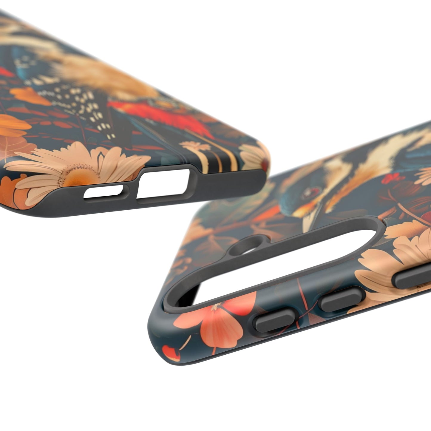 Artistic Bird Phone Case, Unique Tough Cases for Nature Lovers, Floral Design, Cute Gift, Customized Phone Accessories