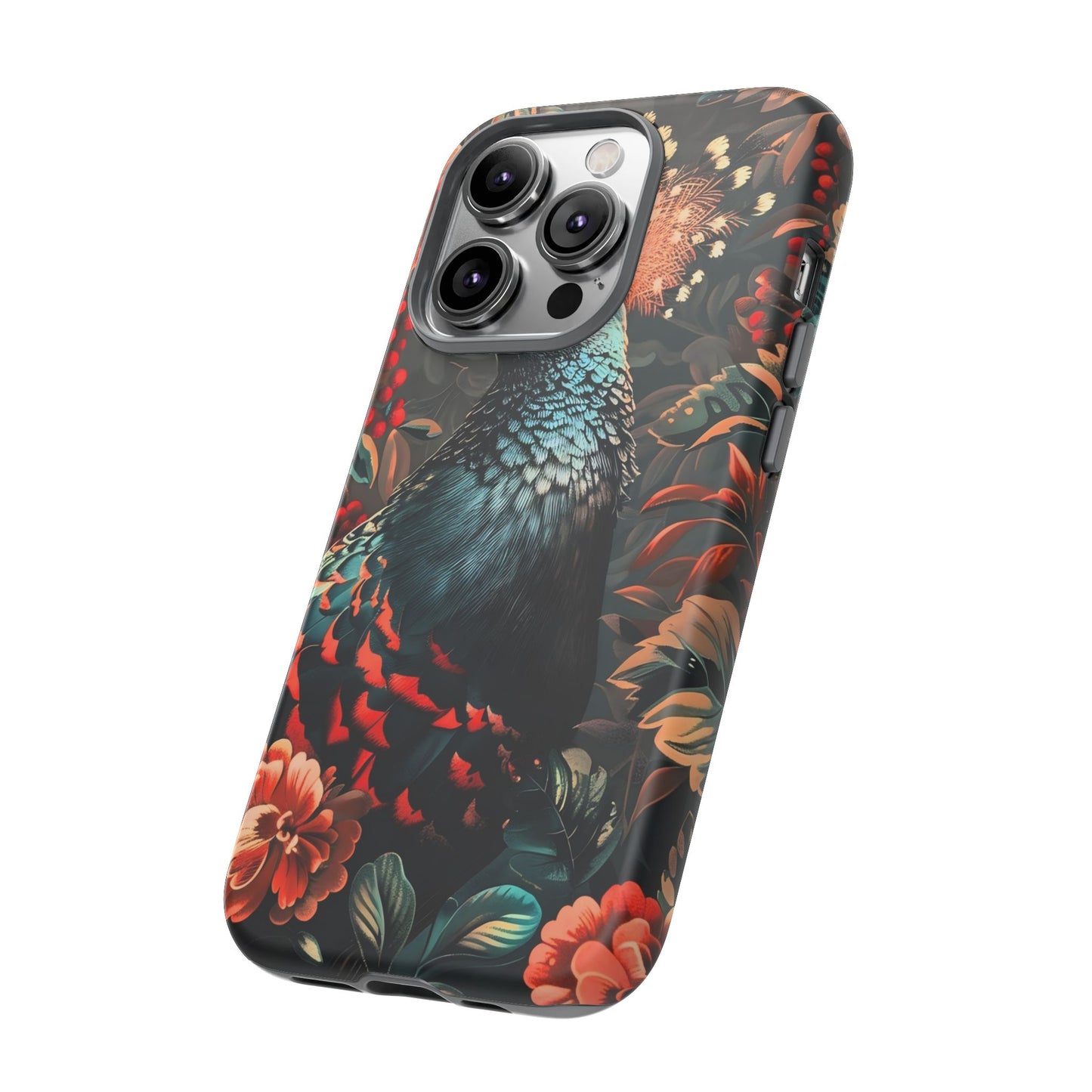 Floral Peacock Phone Case, Tough Cases, Artistic Phone Cover, Unique Gift, Nature Lover Accessory, Protective Case