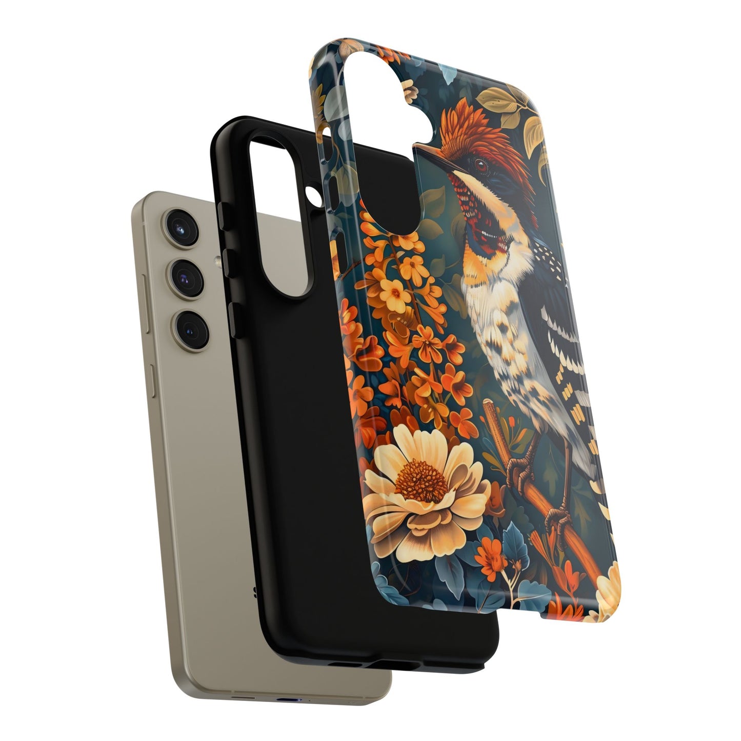 Tough Cases: Floral Bird Phone Case, Vintage Style Cover, Nature Lover Gift, Botanical Design, Spring Inspire Fashion