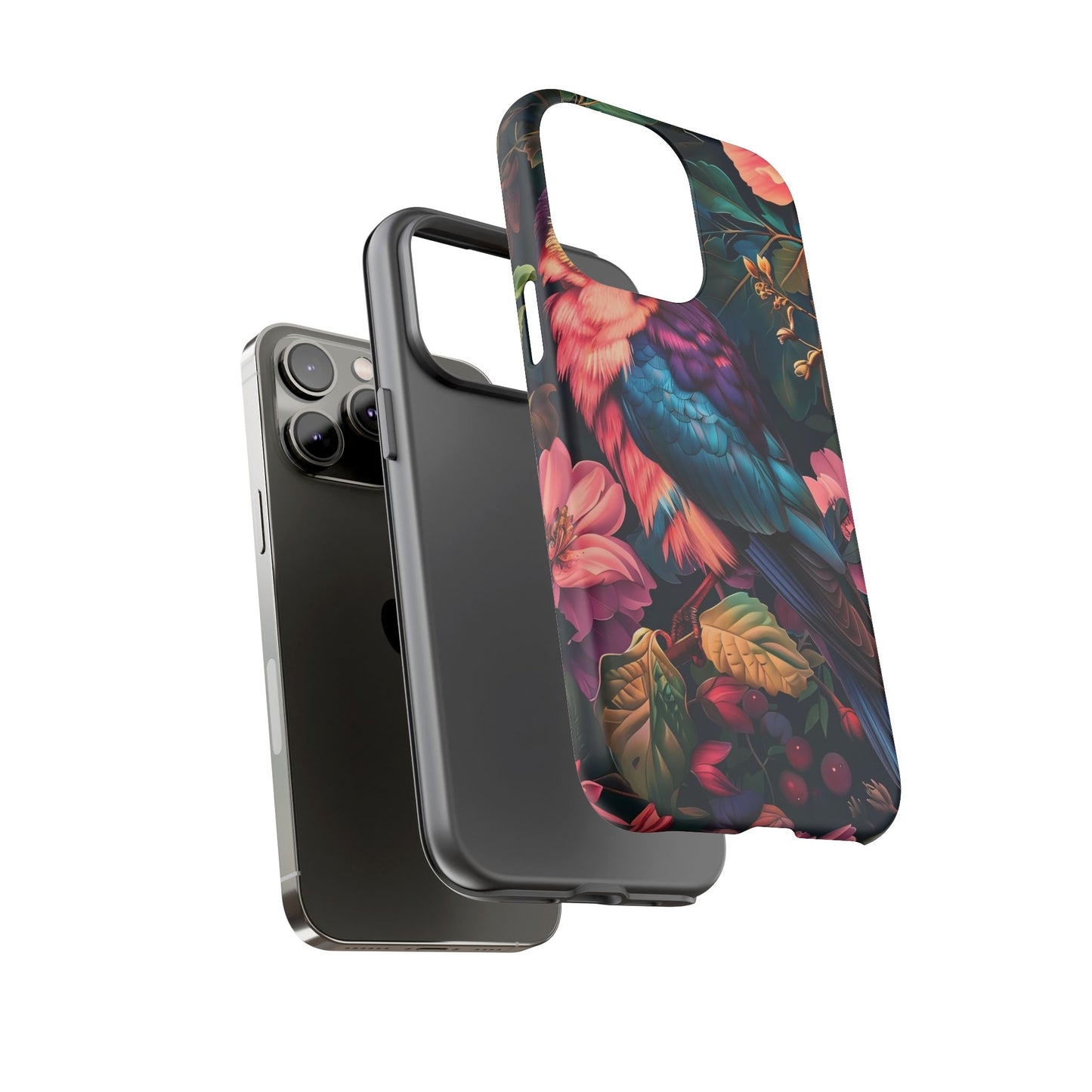 Vibrant Phone Case, Tropical Bird Design, Tough Phone Cover, Floral Tech Accessory, Gift for Nature Lovers