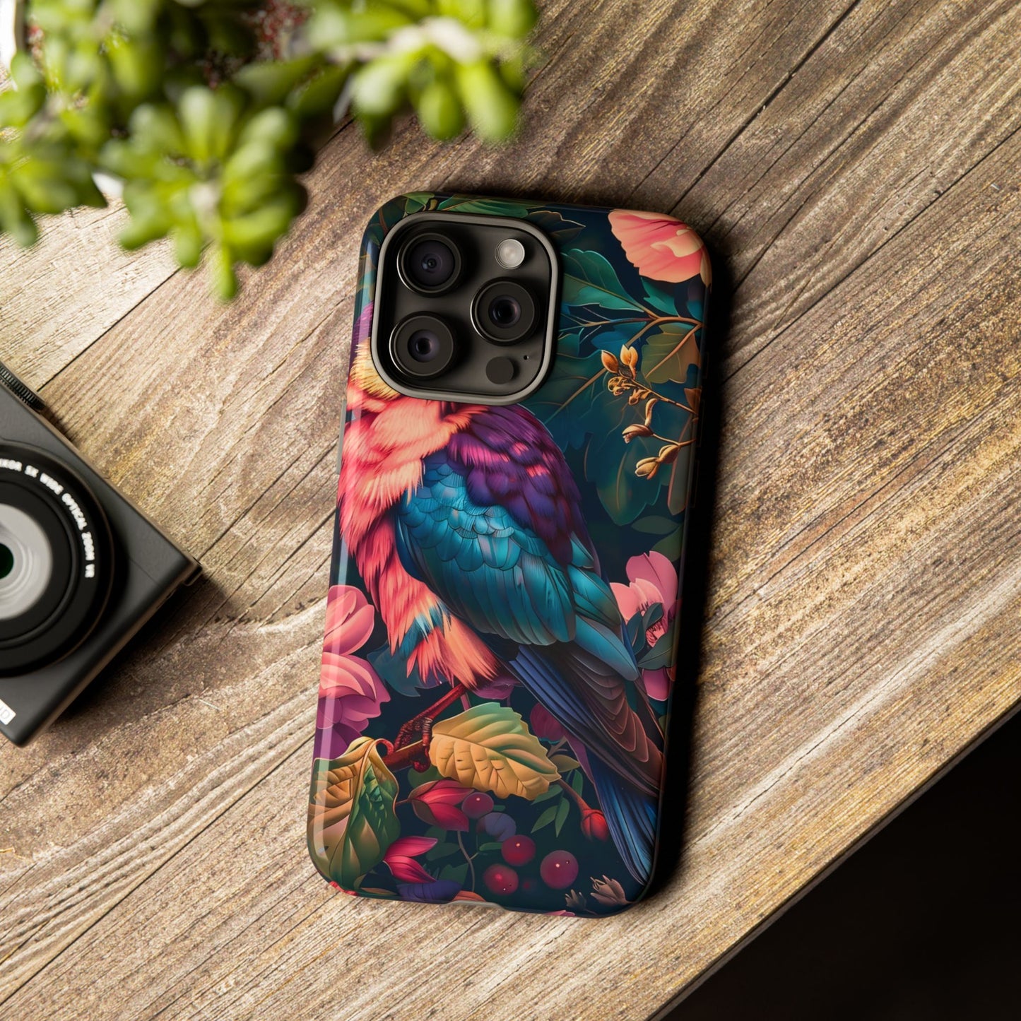 Vibrant Phone Case, Tropical Bird Design, Tough Phone Cover, Floral Tech Accessory, Gift for Nature Lovers