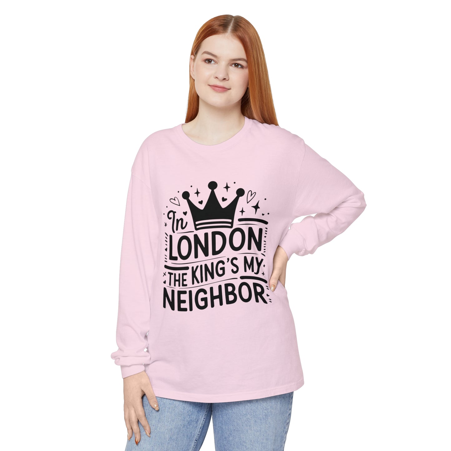 Unisex Garment-dyed Long Sleeve T-Shirt - King is my Neighbour in London