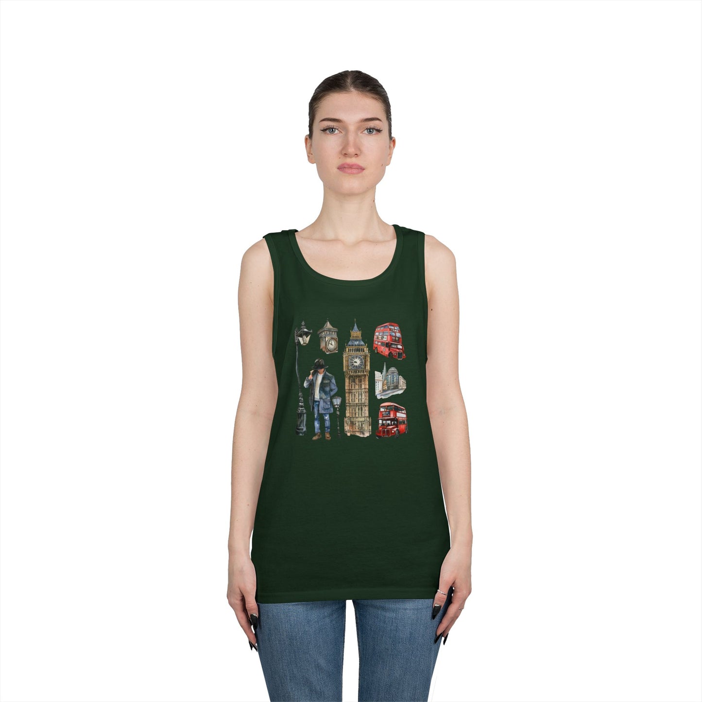 Unisex Heavy Cotton Tank Top - Watercolor England Icons Wall Art