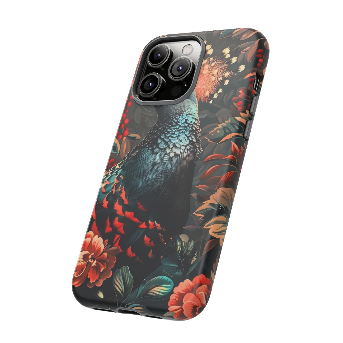 Floral Peacock Phone Case, Tough Cases, Artistic Phone Cover, Unique Gift, Nature Lover Accessory, Protective Case